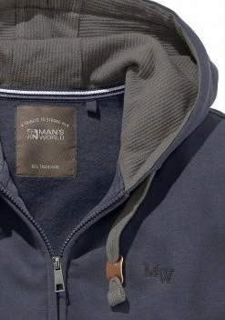 Man's World Kapuzensweatjacke mit kontrastfarbigem Innenfutter Schwarz, Olivgrün, Blau -Mans Kleidung Geschaft 14353644