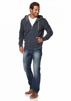 Man's World Kapuzensweatjacke mit kontrastfarbigem Innenfutter Schwarz, Olivgrün, Blau -Mans Kleidung Geschaft 18851118