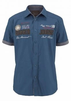 Man's World Kurzarmhemd mit Print und Aufnähern Blau, Nachtblau -Mans Kleidung Geschaft 20718256