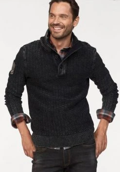 Man's World Troyer mit Ärmelbadge Dunkelblau, Schwarz -Mans Kleidung Geschaft 26855649