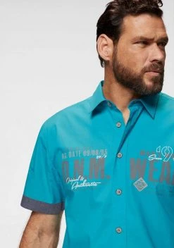 Man's World Kurzarmhemd mit Chambray-Einsätzen Schwarz, Weiß, Türkis -Mans Kleidung Geschaft 29078001