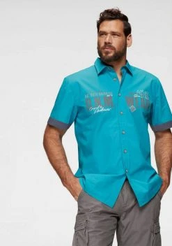 Man's World Kurzarmhemd mit Chambray-Einsätzen Schwarz, Weiß, Türkis