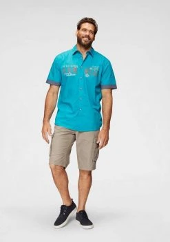 Man's World Kurzarmhemd mit Chambray-Einsätzen Schwarz, Weiß, Türkis -Mans Kleidung Geschaft 29378835