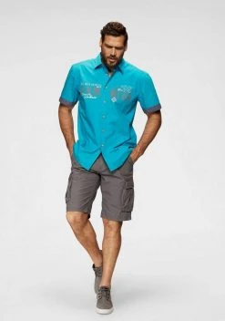 Man's World Kurzarmhemd mit Chambray-Einsätzen Schwarz, Weiß, Türkis -Mans Kleidung Geschaft 29378893