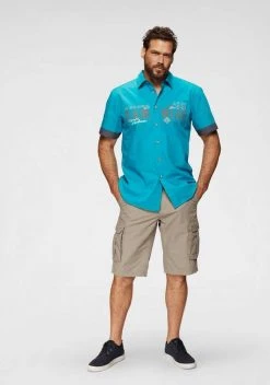 Man's World Kurzarmhemd mit Chambray-Einsätzen Schwarz, Weiß, Türkis -Mans Kleidung Geschaft 29379084