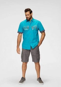 Man's World Kurzarmhemd mit Chambray-Einsätzen Schwarz, Weiß, Türkis -Mans Kleidung Geschaft 29380392