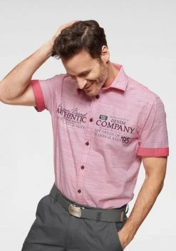 Man's World Kurzarmhemd in modischer Streifenoptik Hellrot, Hellblau