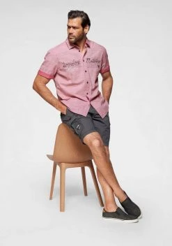 Man's World Kurzarmhemd in modischer Streifenoptik Hellrot, Hellblau -Mans Kleidung Geschaft 33429284