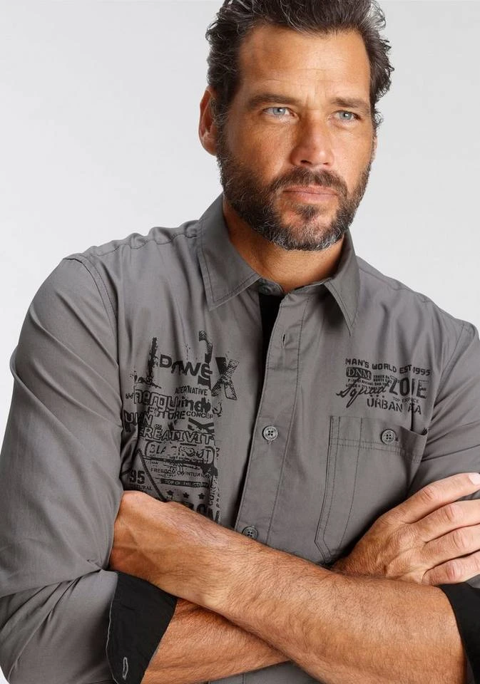 Man's World Langarmhemd mit kontrastfarbenem Print 3 Man's World Langarmhemd mit kontrastfarbenem Print – Bild 3