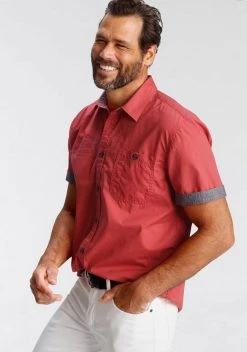 Man's World Kurzarmhemd mit Chambrayeinsätzen Rauchblau, Rot -Mans Kleidung Geschaft 65fe8bca 8aeb 5a31 8cf2 6b35274bcc79