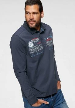Man's World Langarm-Poloshirt mit aufwendigem Front- Print